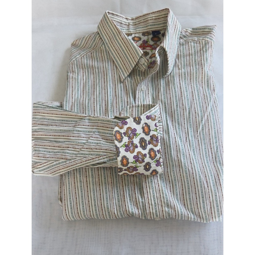 Robert Graham Mens Striped Button Down‎ Shirt Long Sleeve Flip Cuff Multi Color